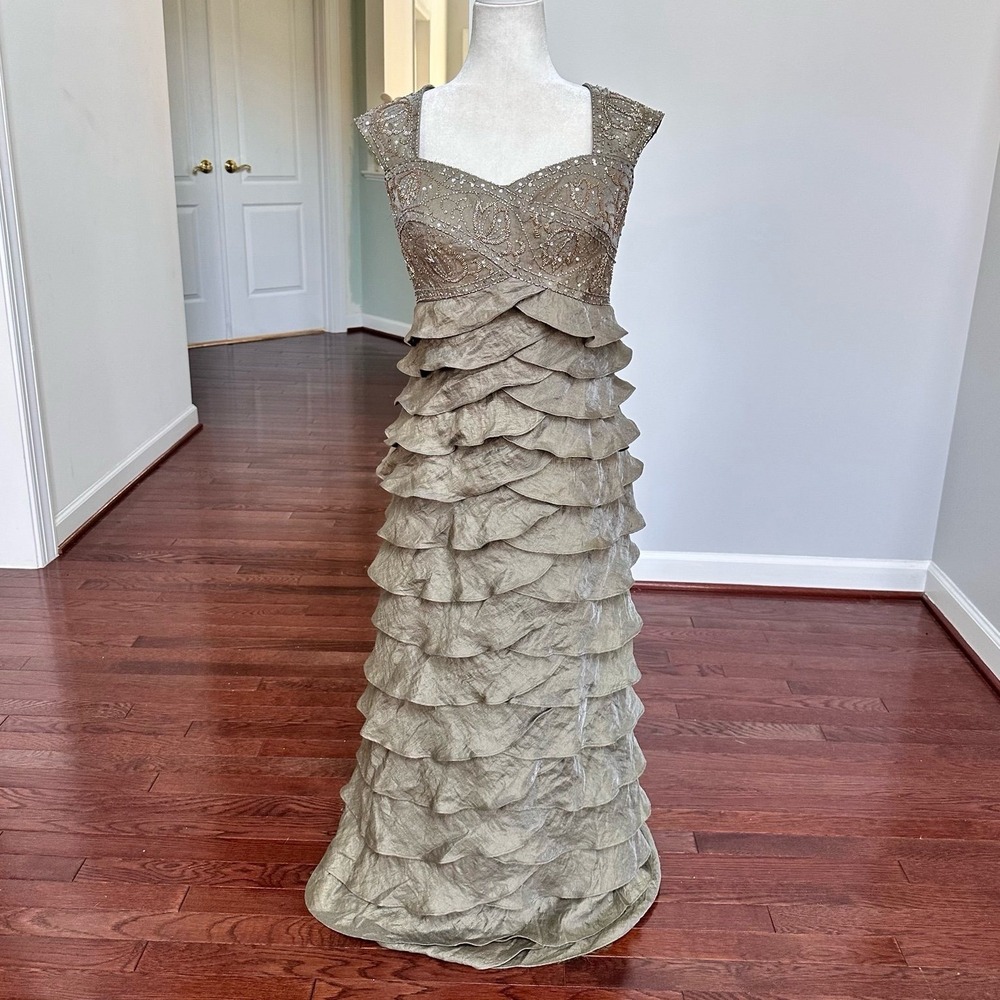 Ignite Evenings Layered Tiered Beaded Embellished Gown Dress